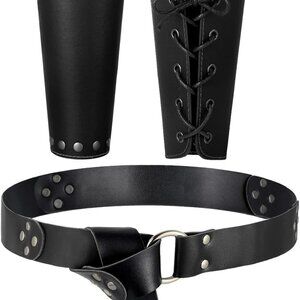 3 Pcs Medieval Viking Belt Faux Leather Arm Guards Bracers Renaissance Knight Ac